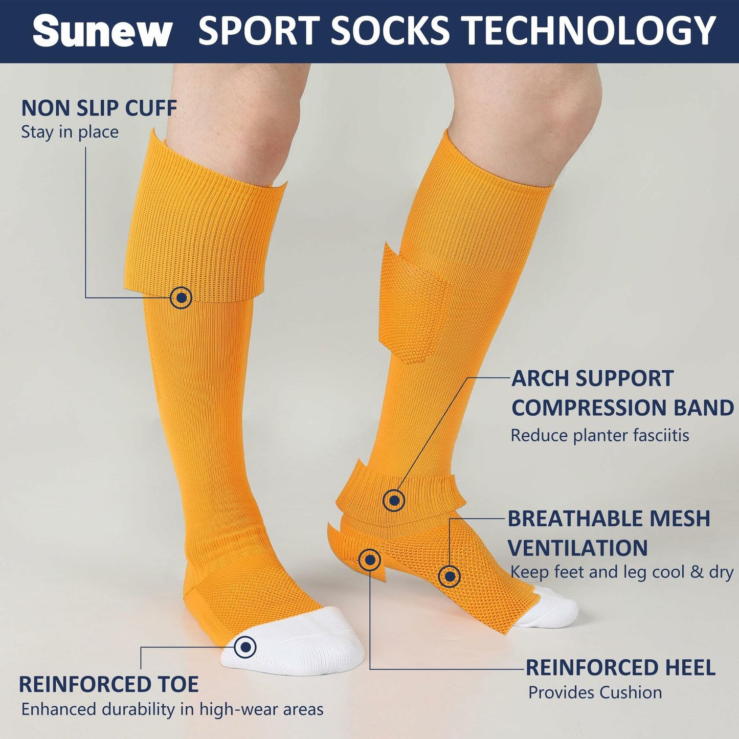 Sunew Boys Sports Socks Small 3 Pairs Knee High Moisture Wicking Athletic