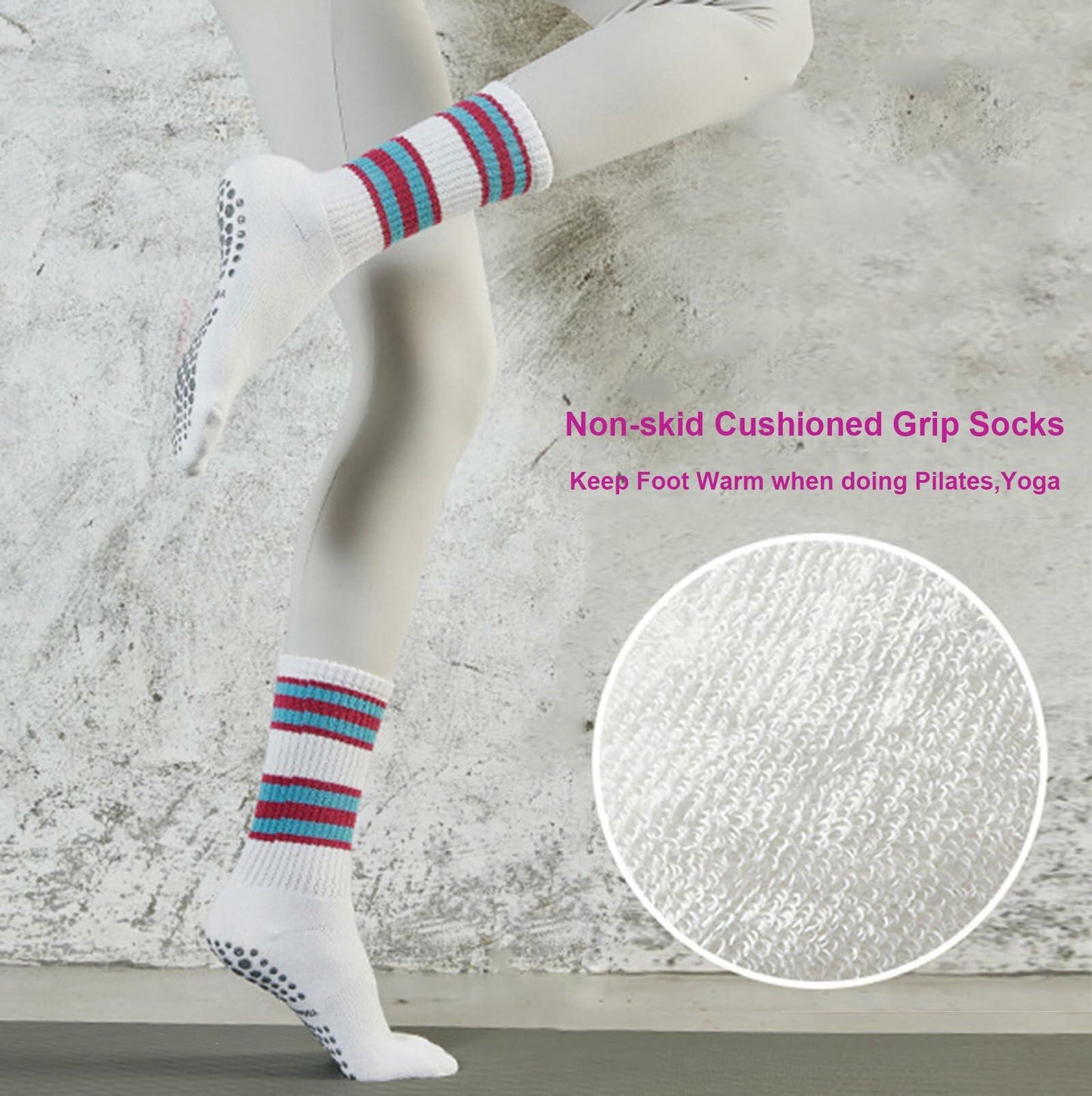 JUCHYDii Yoga Socks 3-Pack Black/Grey/White Non-Slip Cushioned Grip
