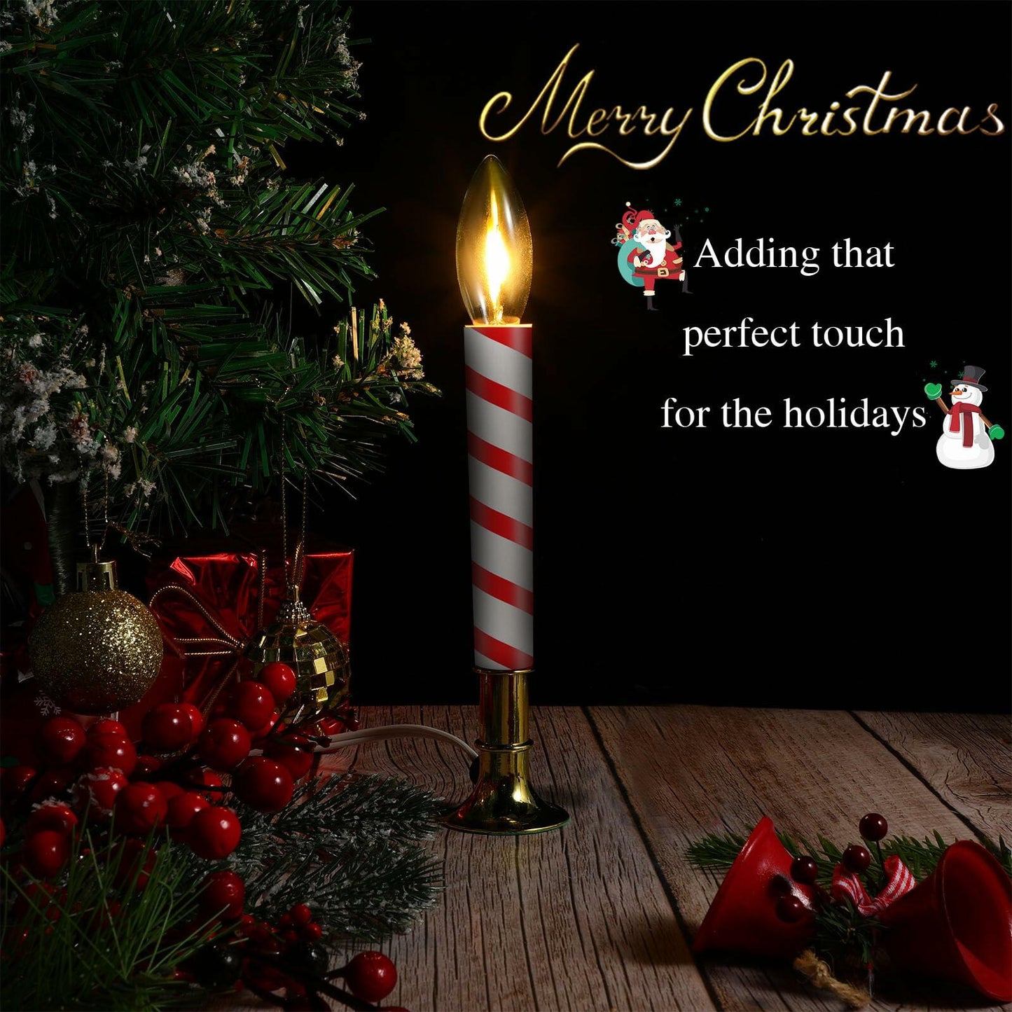Aurelema 8 Pc Red White Candy Cane Flameless Window Candles Electric Plug-in