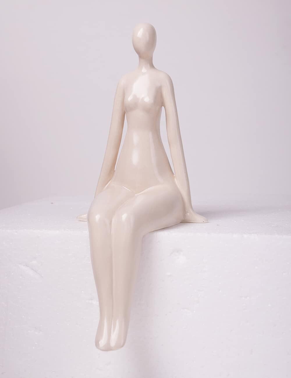 NENBOLEC Woman Statue Figurine White Ceramic 7.1 inch Modern Decor Yoga Gift