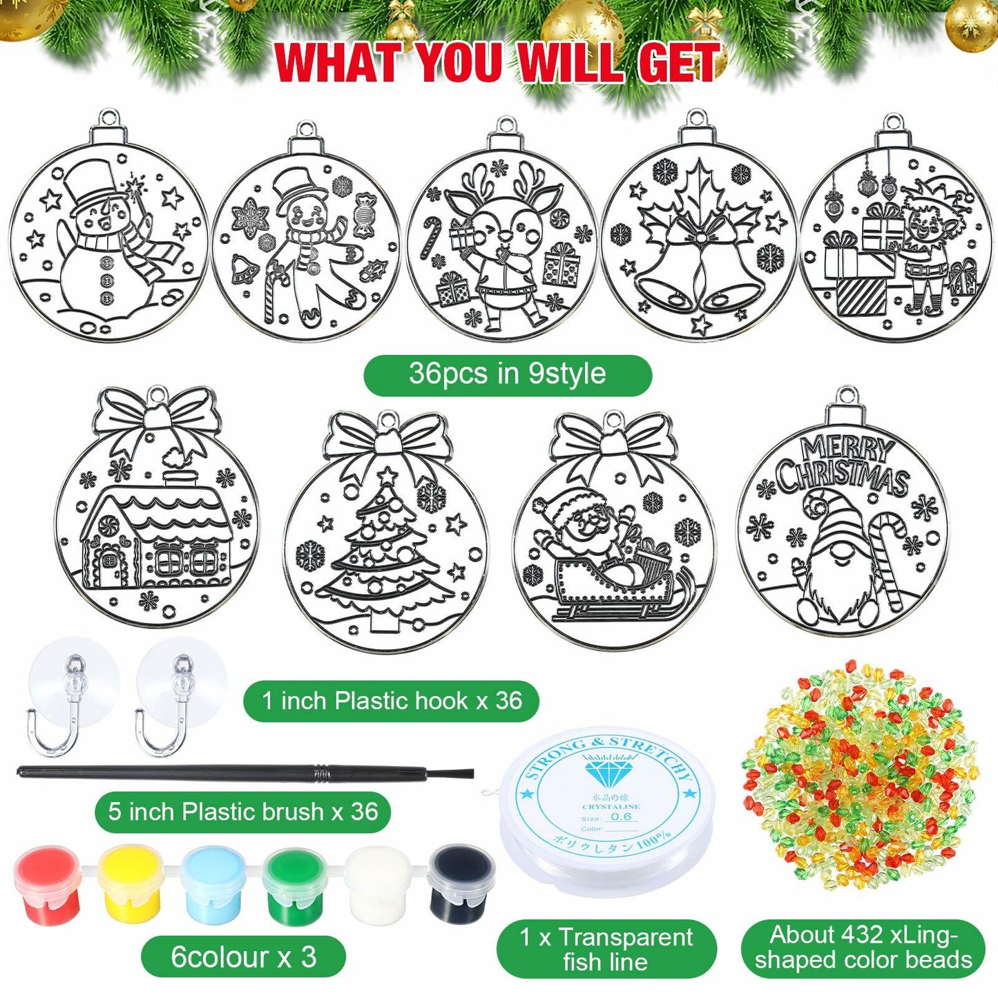 Capoda 36 Sets Christmas Suncatchers Ornaments DIY Art Elegant Decorations