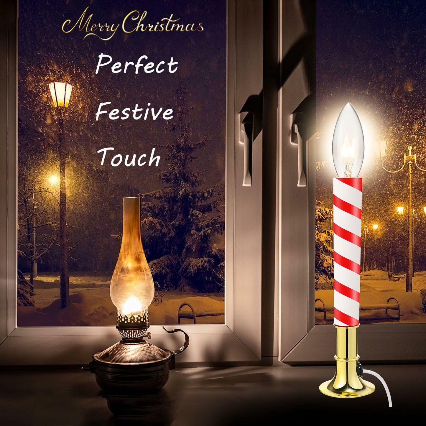 Aurelema 8 Pc Red White Candy Cane Flameless Window Candles Electric Plug-in