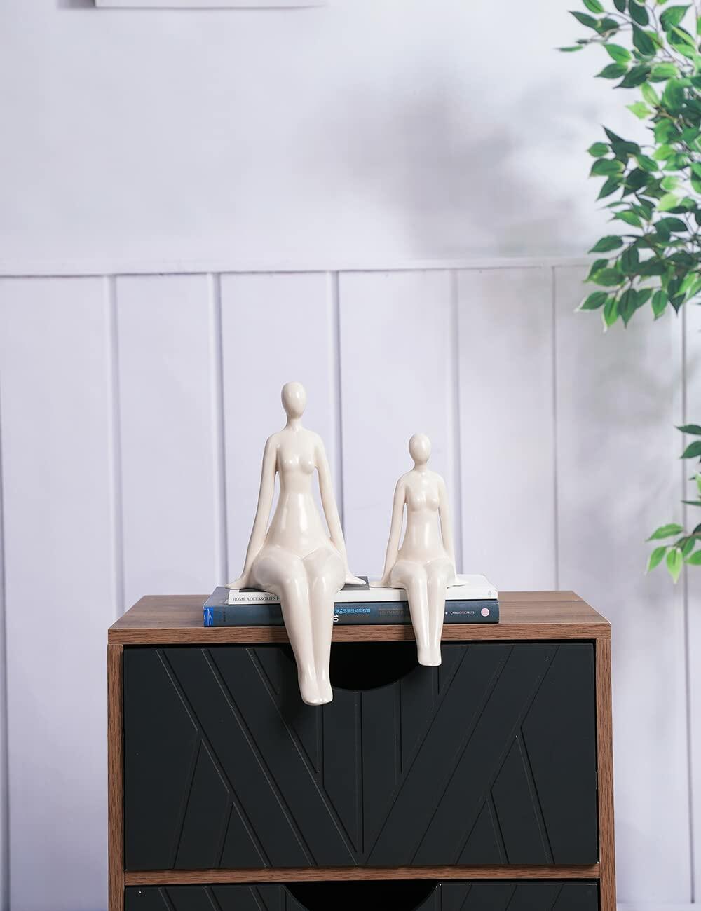 NENBOLEC Woman Statue Figurine White Ceramic 7.1 inch Modern Decor Yoga Gift