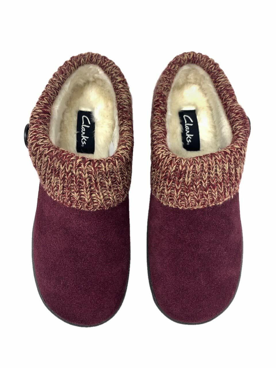 Clarks Women's Knitted Collar Clog Burgundy/Beige2 Size 8M Comfortable