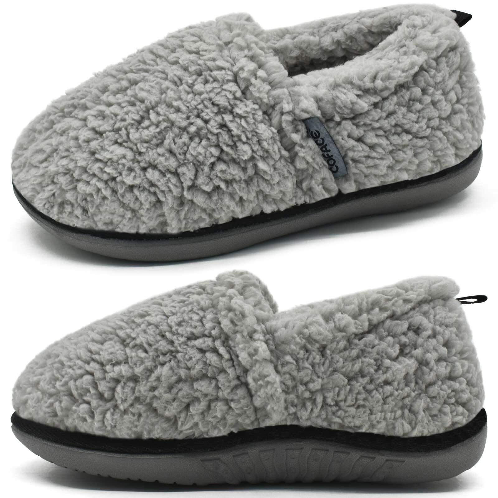 COFACE Womens Slippers Size 7 Grey Memory Foam Plush Sherpa Lined Cozy
