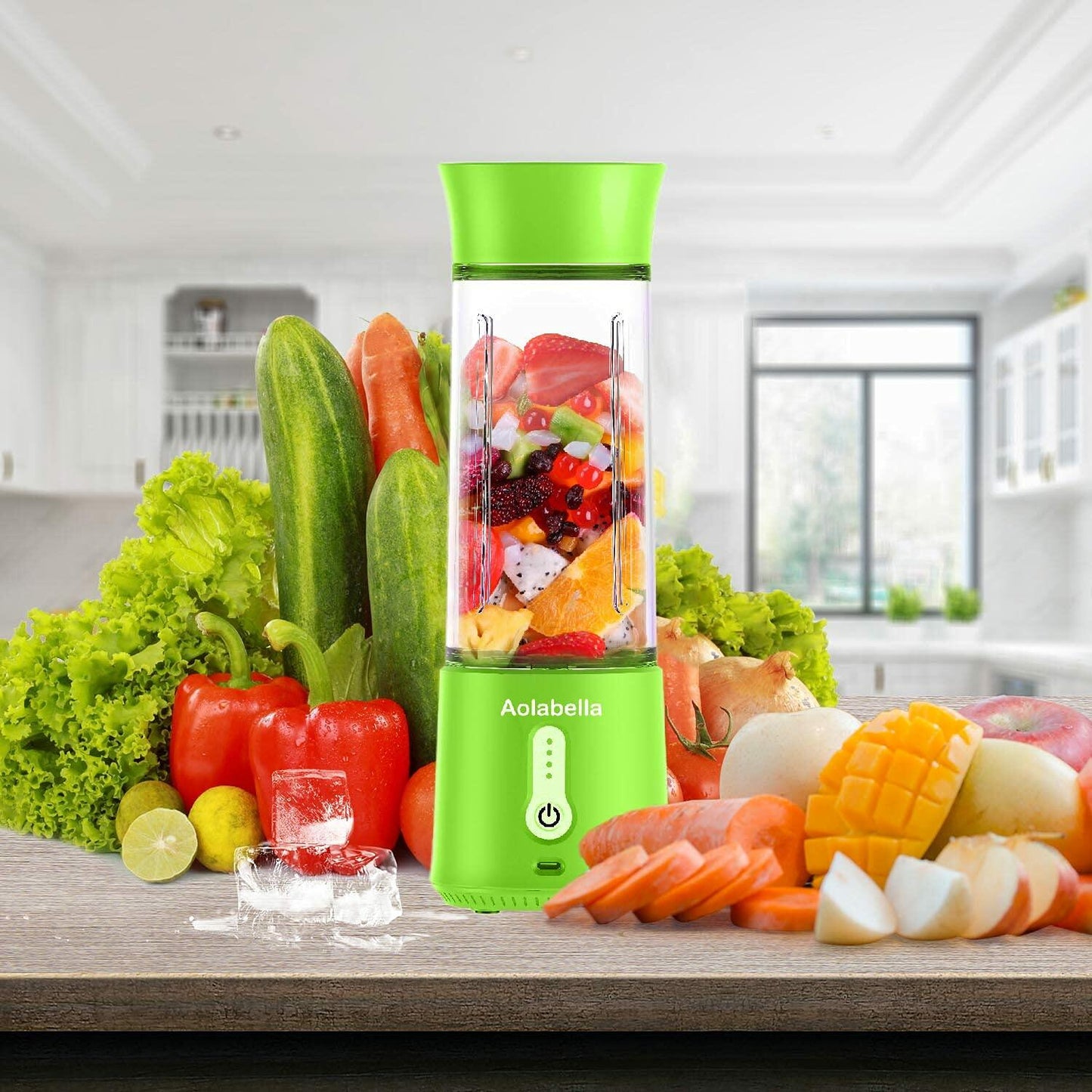 Portable Blender 500ml USB Juicer Cup Green Personal Size with 6 Blades