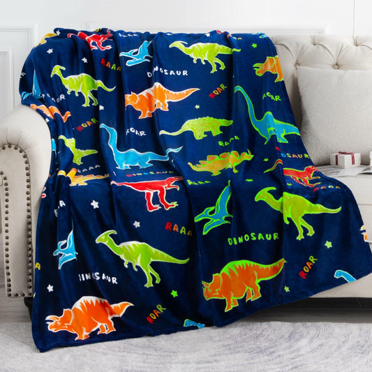 Dinosaur Glow-in-the-Dark Blanket Kids Soft Throw 50x60 Inches