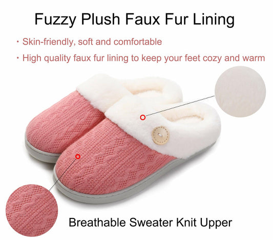 Vonluxe Women's Fuzzy House Slippers Memory Foam Warm Faux Fur Dark Pink 7-8