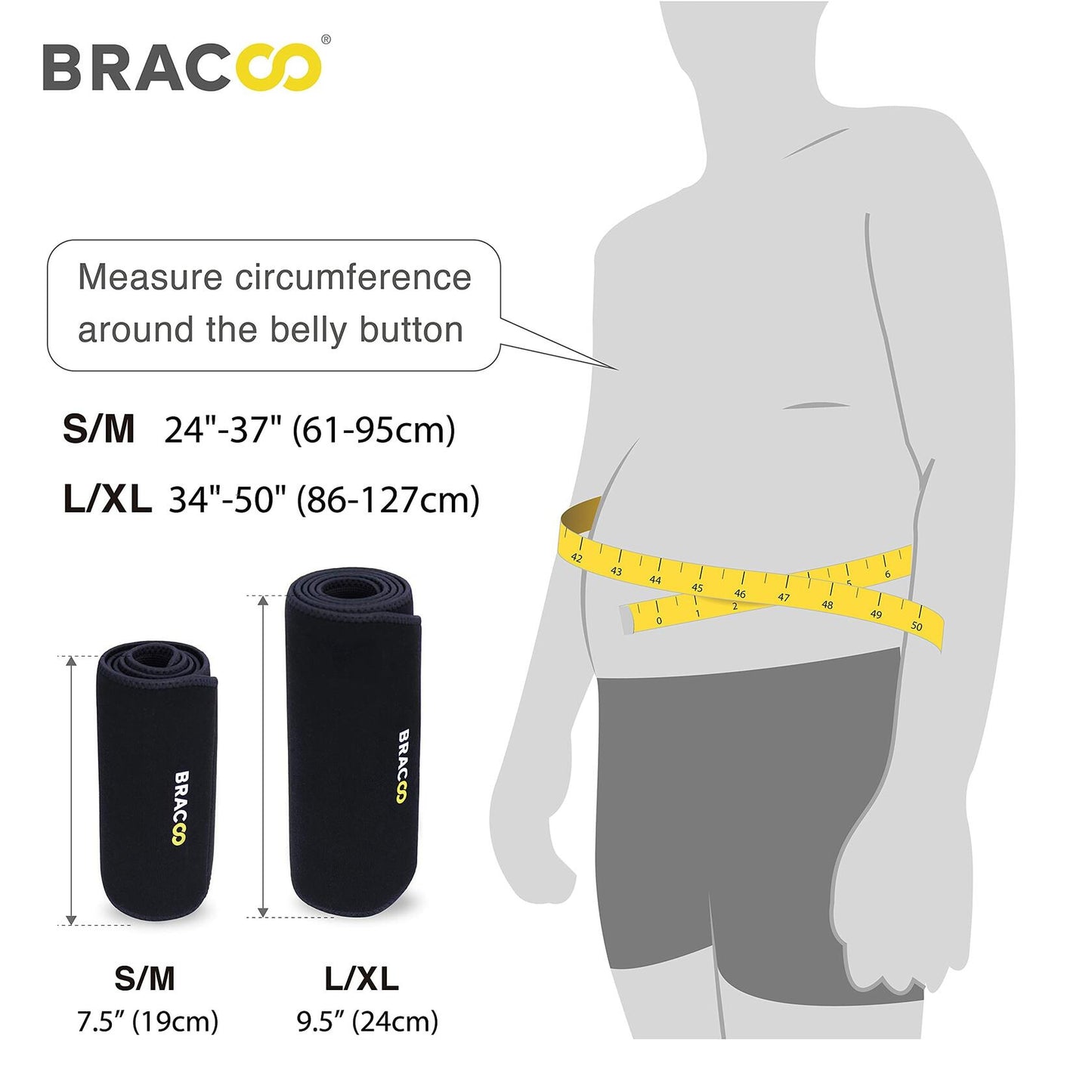 Bracoo Waist Trimmer Wrap SE22 Black Sweat Sauna Belly Belt Men & Women