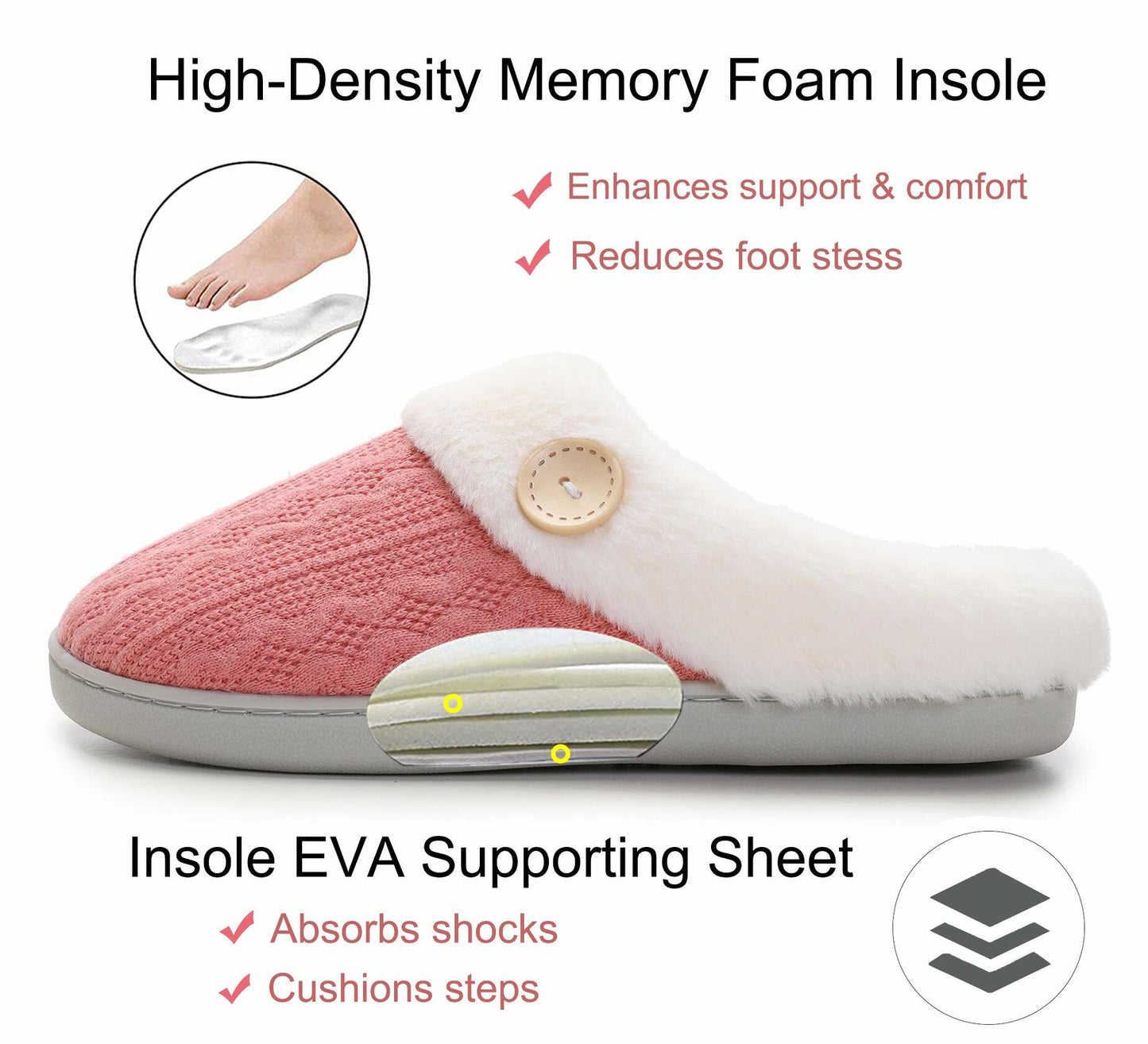 Vonluxe Women's Fuzzy House Slippers Memory Foam Warm Faux Fur Dark Pink 7-8
