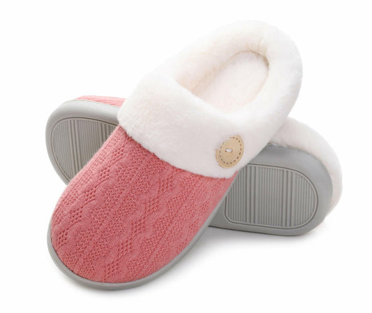 Vonluxe Women's Fuzzy House Slippers Memory Foam Warm Faux Fur Dark Pink 7-8