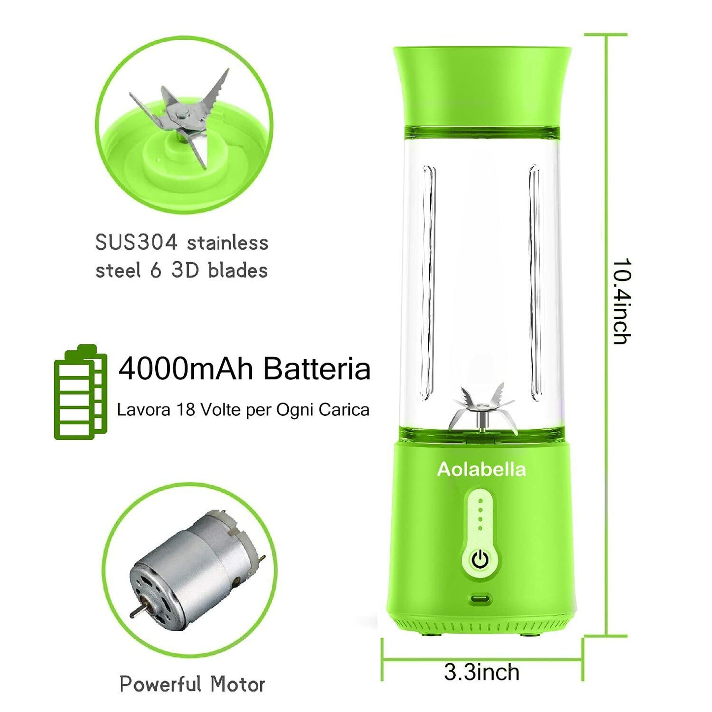 Portable Blender 500ml USB Juicer Cup Green Personal Size with 6 Blades