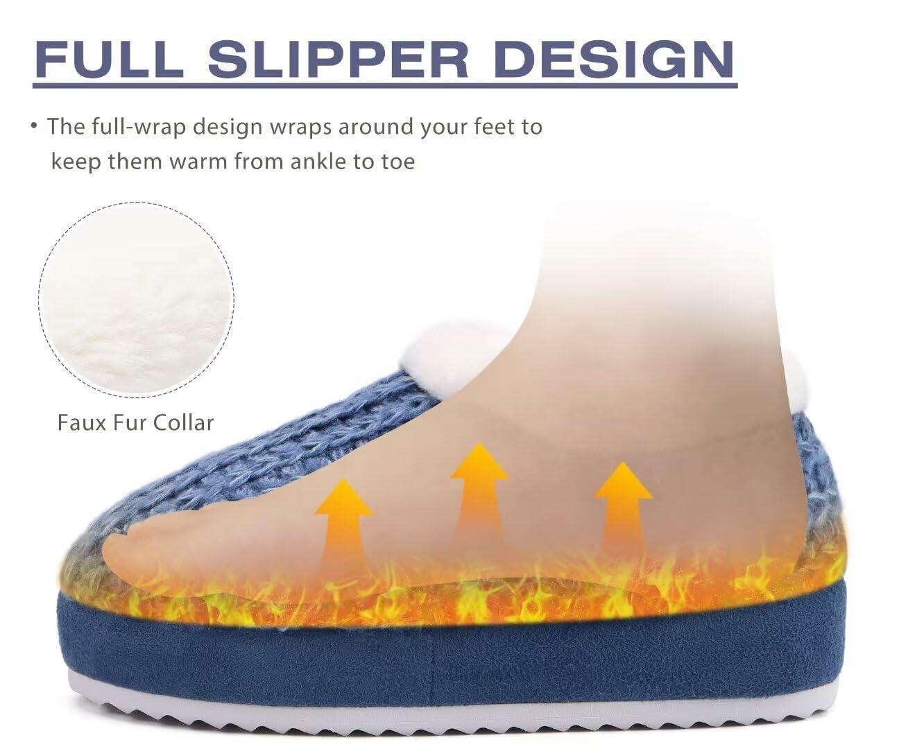 KuaiLu Womens Blue Plush Platform Slippers Memory Foam Warm Size 8