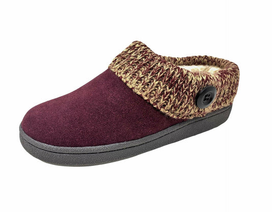 Clarks Women's Knitted Collar Clog Burgundy/Beige2 Size 8M Comfortable