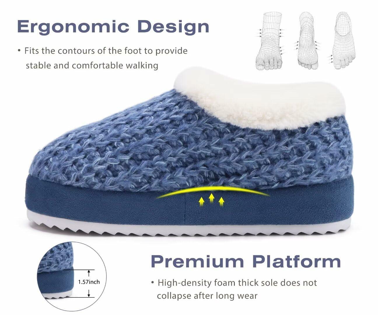 KuaiLu Womens Blue Plush Platform Slippers Memory Foam Warm Size 8