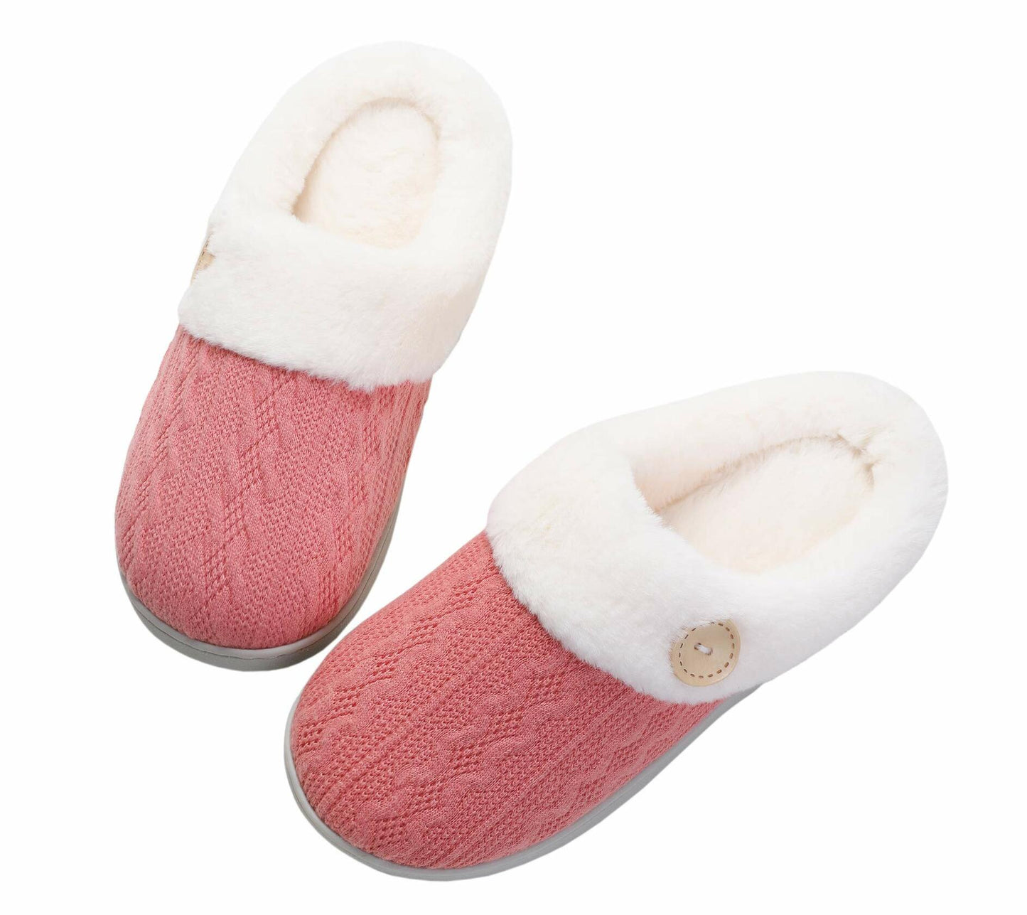 Vonluxe Women's Fuzzy House Slippers Memory Foam Warm Faux Fur Dark Pink 7-8