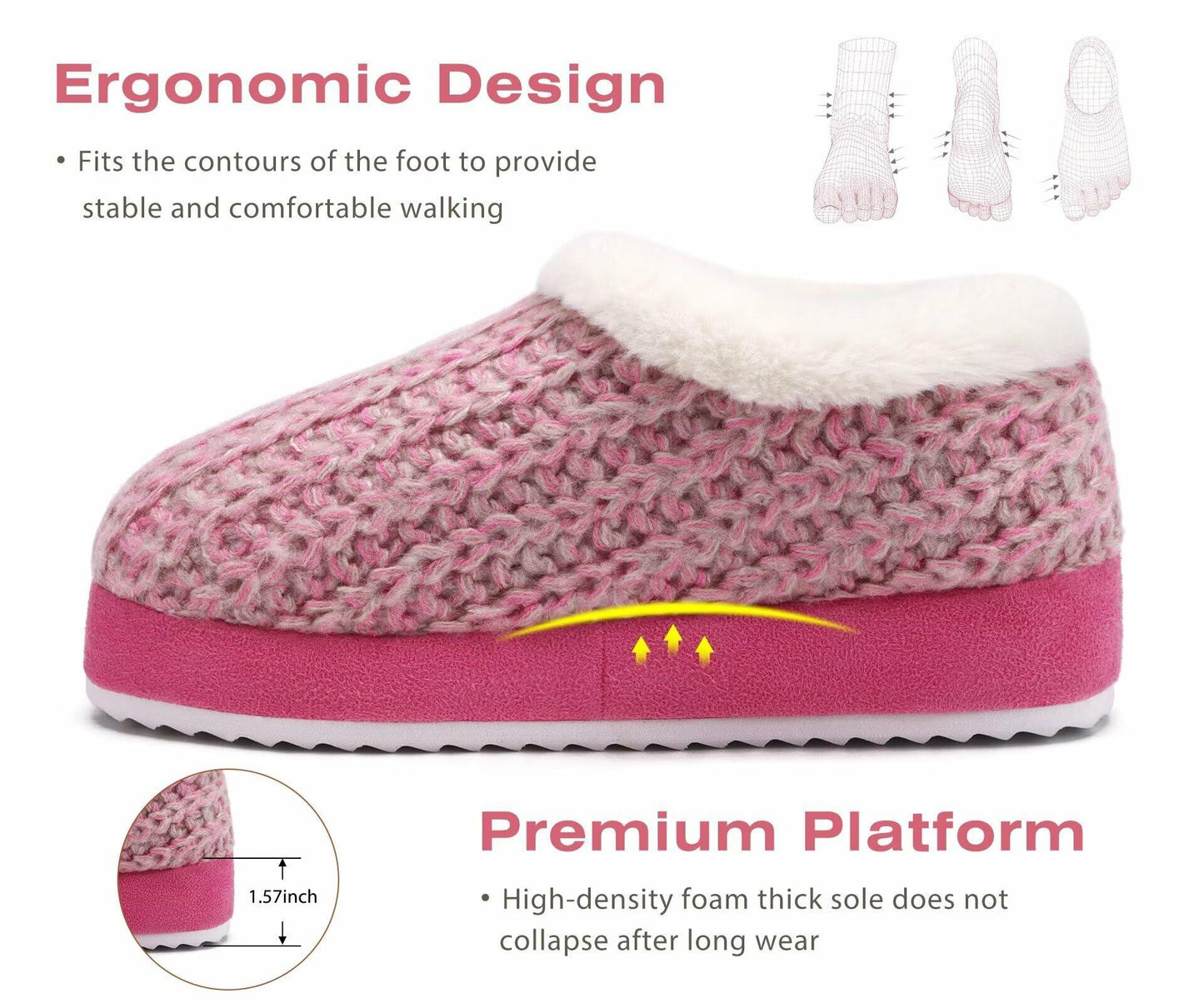 KuaiLu Womens Orthotic Memory Foam Winter Slippers Pink Size 9