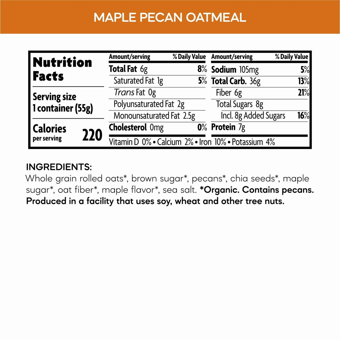 BestBy02/25 Nature's Path Organic Maple Pecan Oatmeal 2oz Pack of 12 Non-GMO