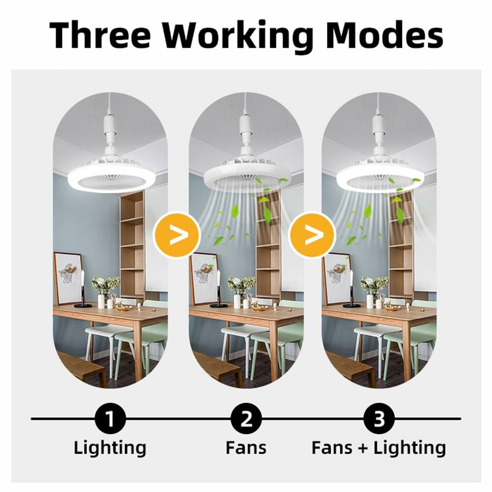 Silent Socket Fan Light Grey LED Bulb Ceiling Fan Light with Remote Control