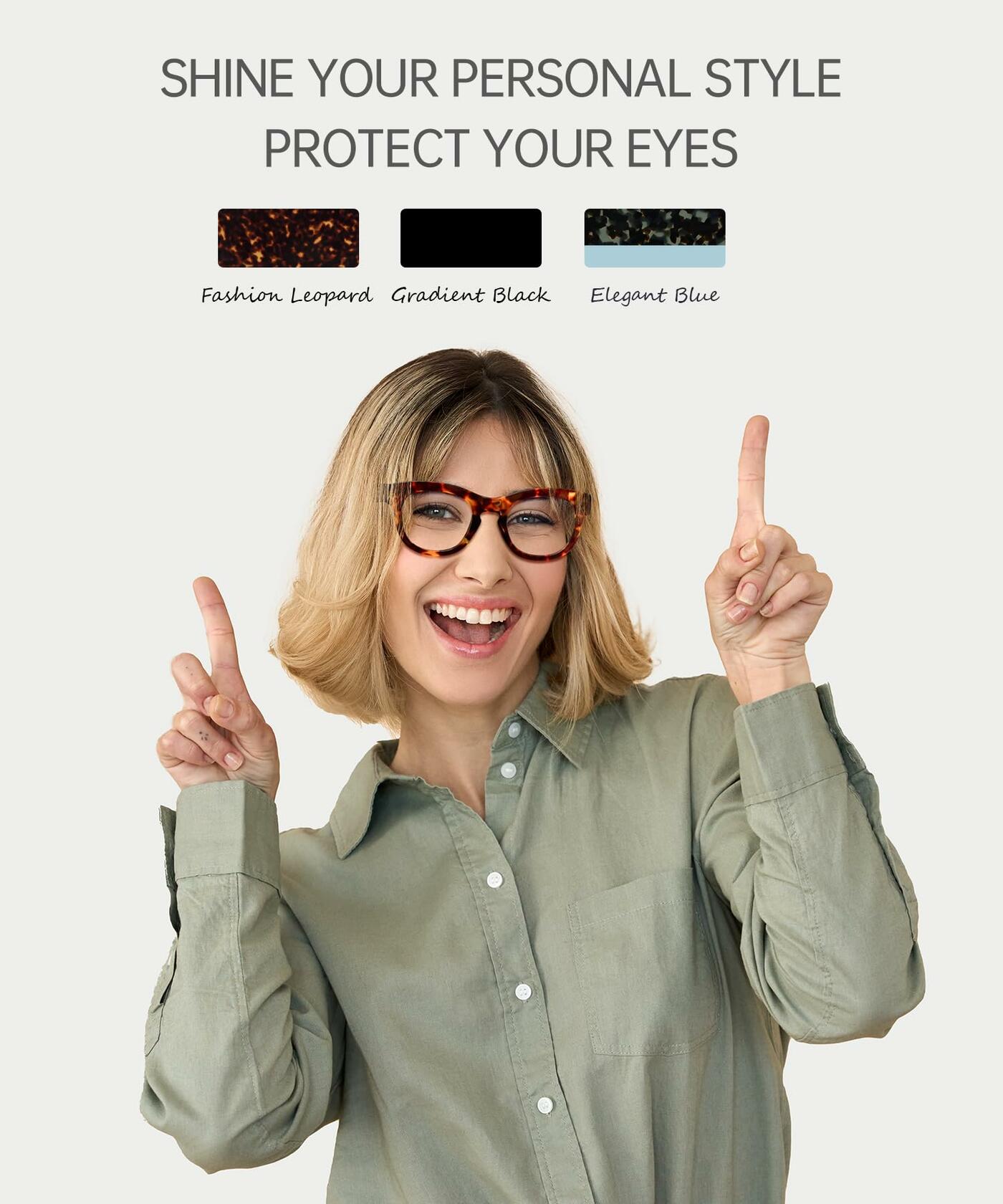 LADEESSE 3 Pack Oprah Style Reading Glasses +3.00 Blue Light Blocking Readers