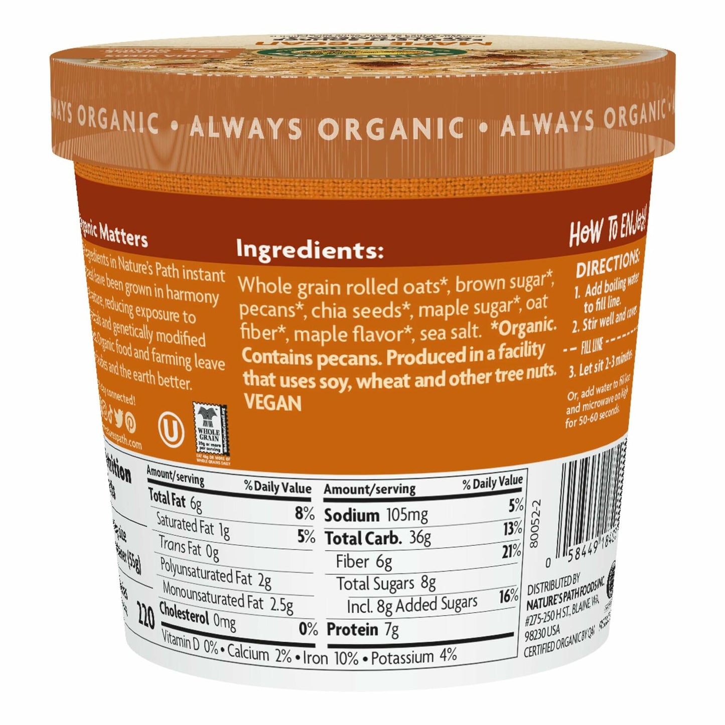 BestBy02/25 Nature's Path Organic Maple Pecan Oatmeal 2oz Pack of 12 Non-GMO