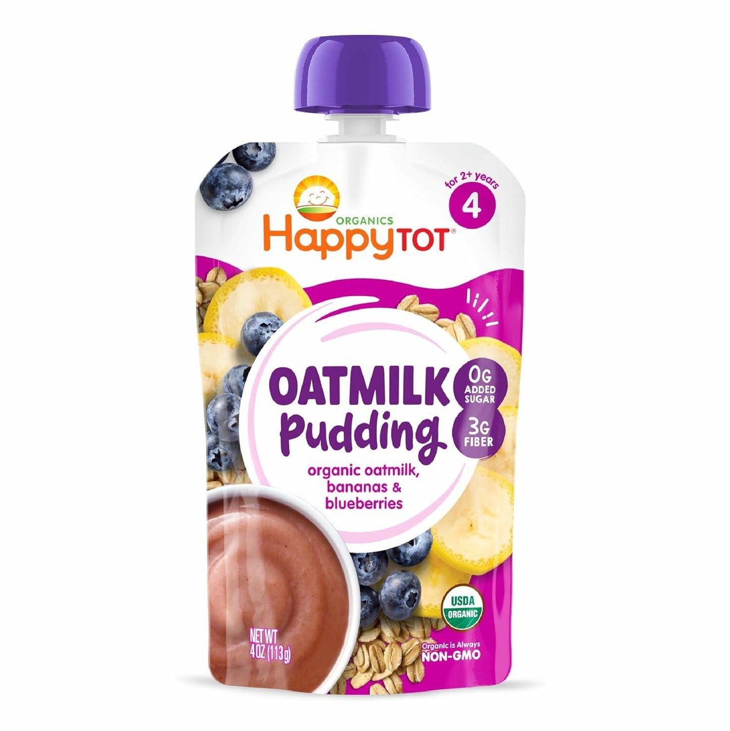 BestBy08/25 Happy Tot Organics Oatmilk Pudding Dairy-Free Toddler Snack 4oz x16