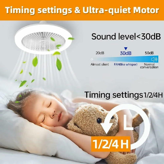 Silent Socket Fan Light Grey LED Bulb Ceiling Fan Light with Remote Control