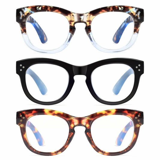 LADEESSE 3 Pack Oprah Style Reading Glasses +3.00 Blue Light Blocking Readers