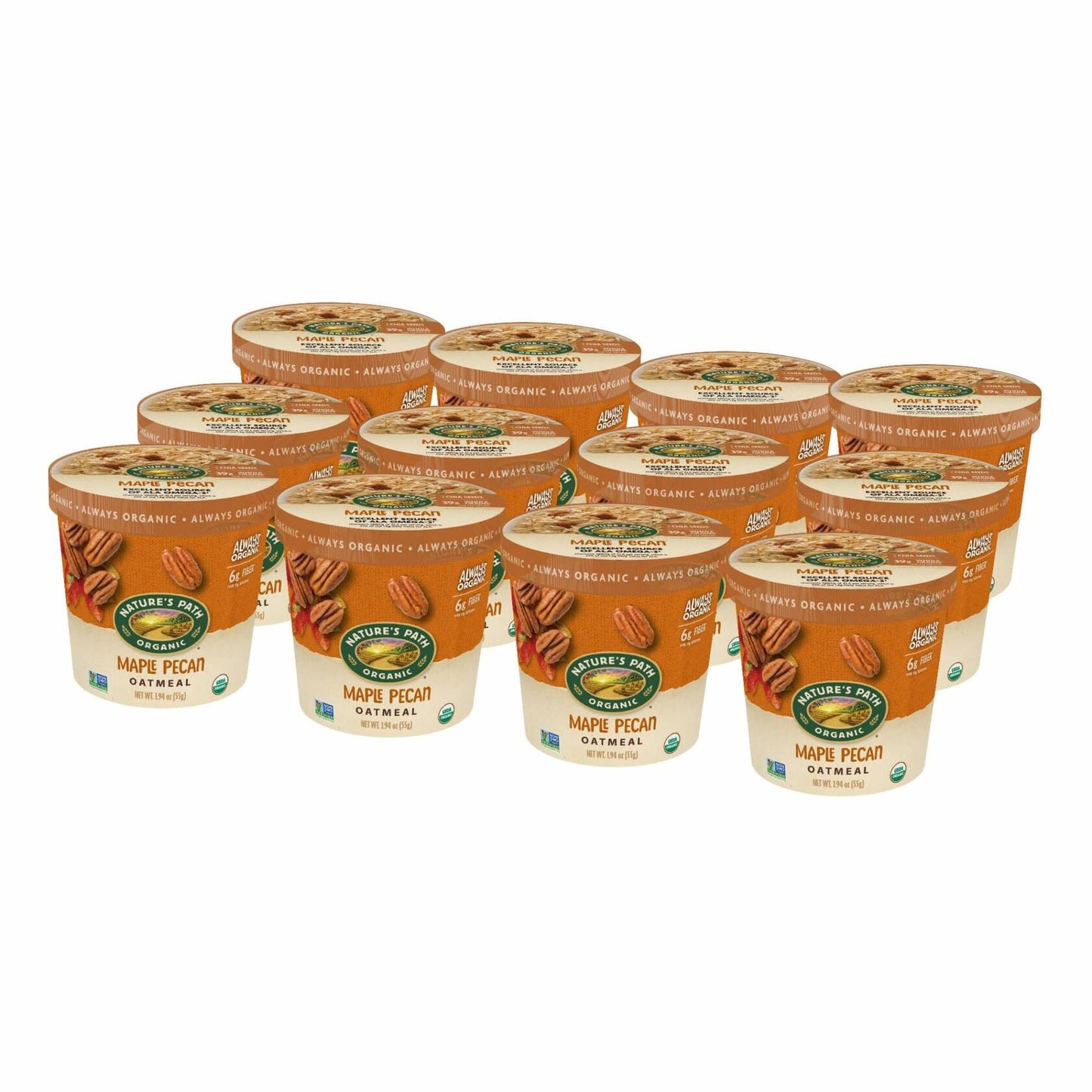 BestBy02/25 Nature's Path Organic Maple Pecan Oatmeal 2oz Pack of 12 Non-GMO