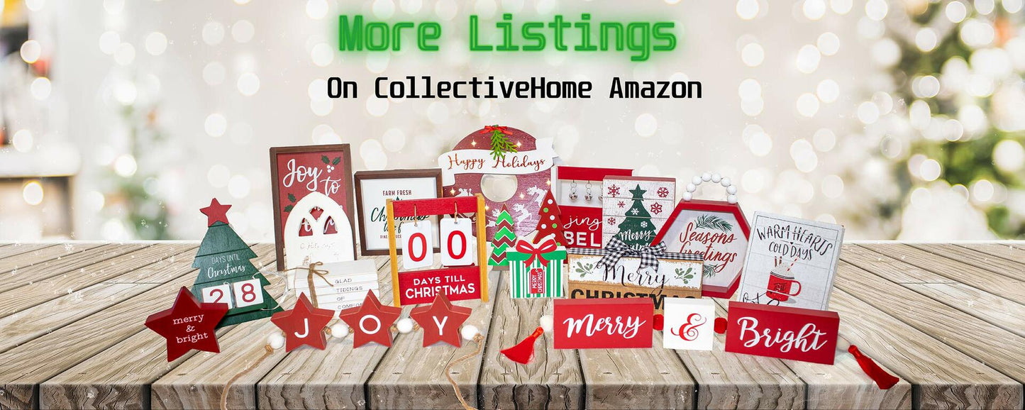 COLLECTIVE HOME Wooden Box Sign Merry Christmas Rustic Farmhouse Decor