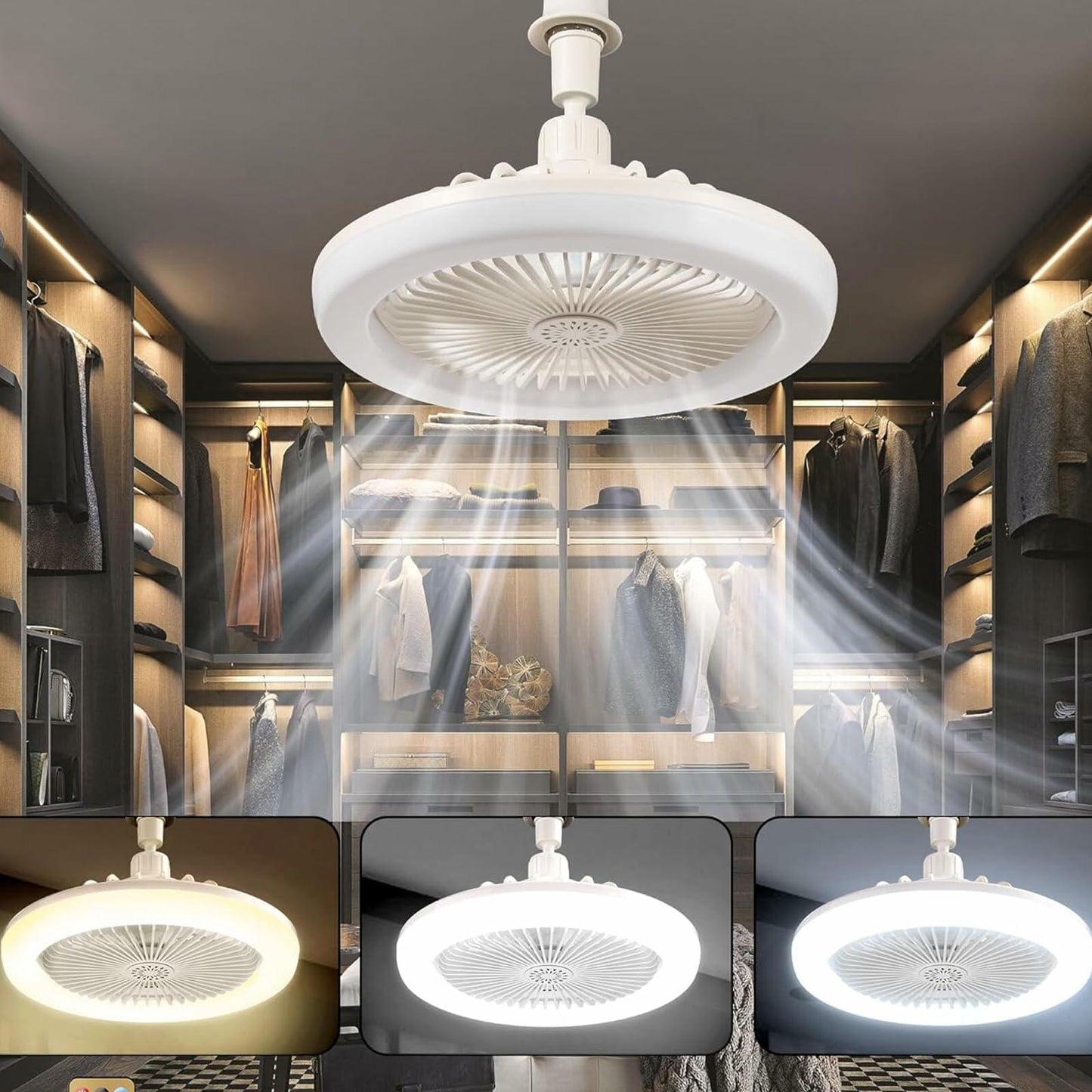 Silent Socket Fan Light Grey LED Bulb Ceiling Fan Light with Remote Control