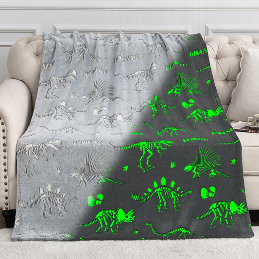 Dinosaur Glow in Dark Blanket Soft Cozy Kids Throw 50x60 Gray