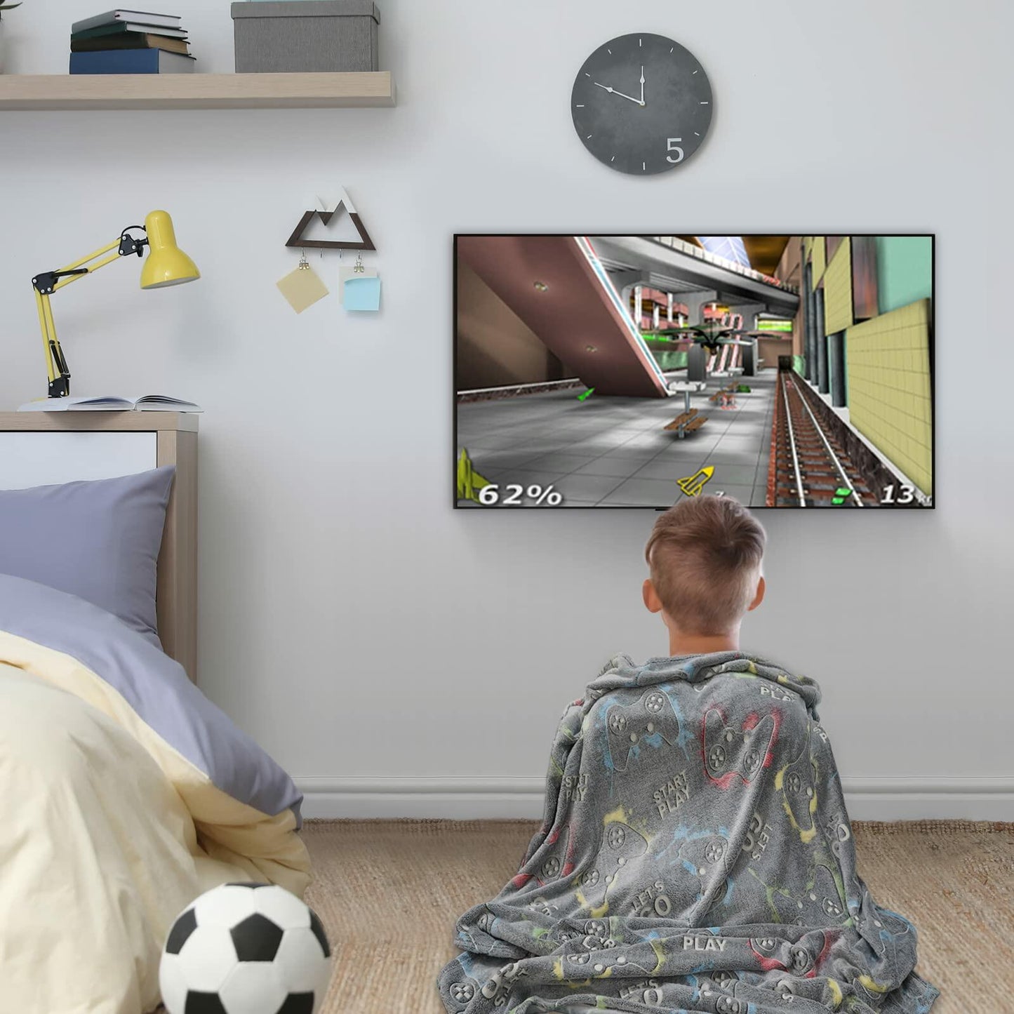 Jekeno Glow in Dark Gaming Blanket 50x60 Grey Luminous Controller Throw