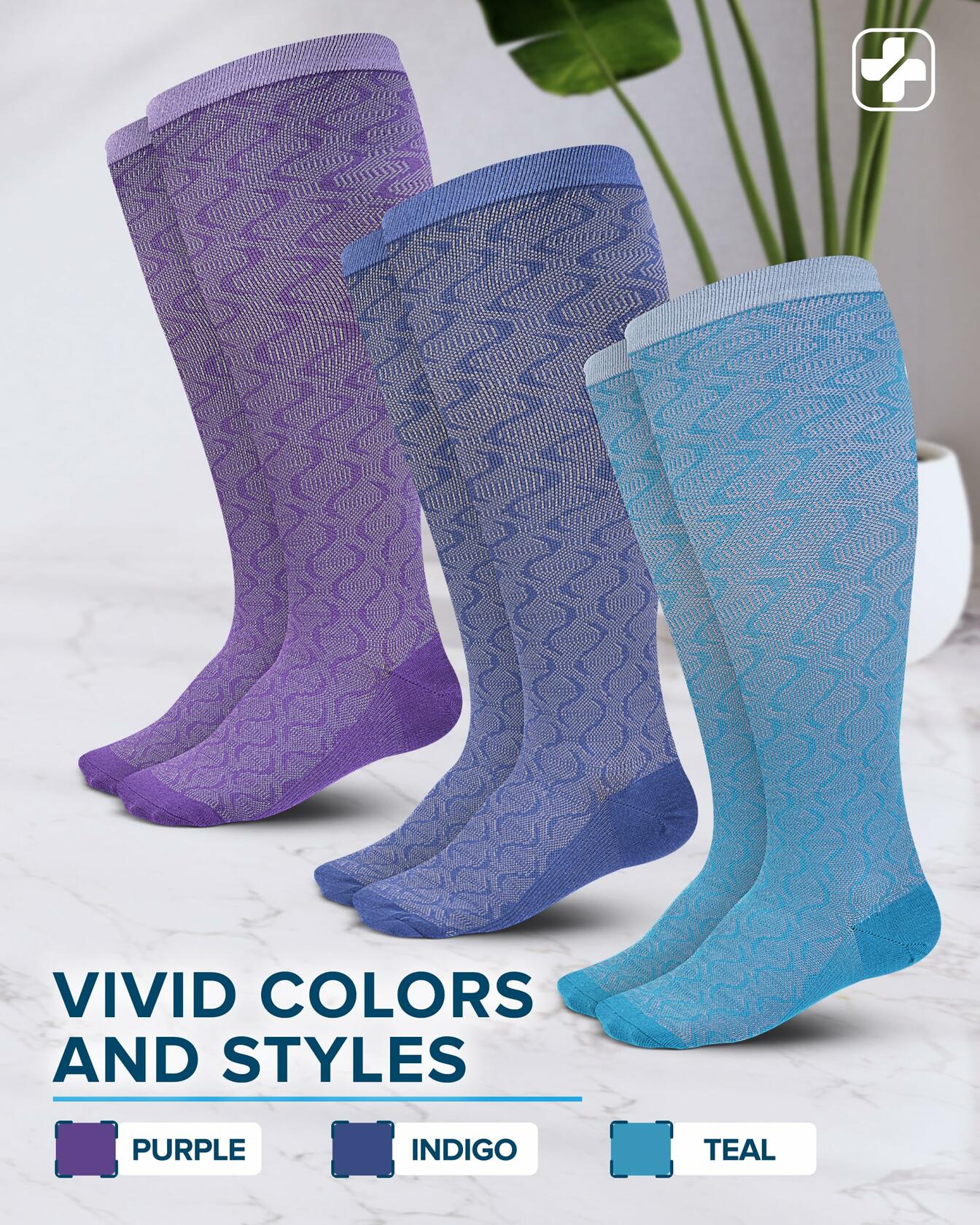 Doctor's Select 3-Pair Compression Socks – Wide Calf, Bamboo Blend - Size XXL