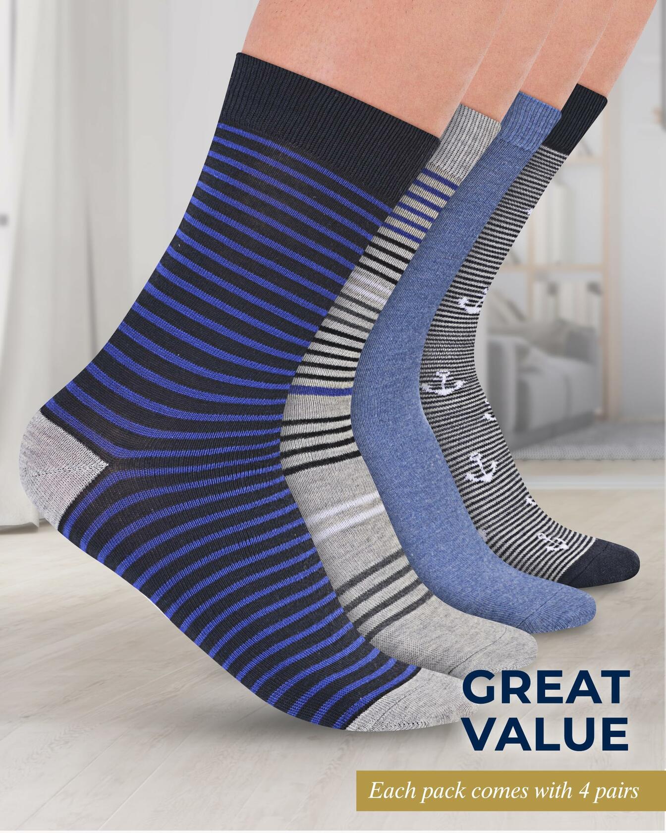 Pembrook Diabetic Dress Socks Men 4 Pairs Odor-Free Work Casual Blue - Size L