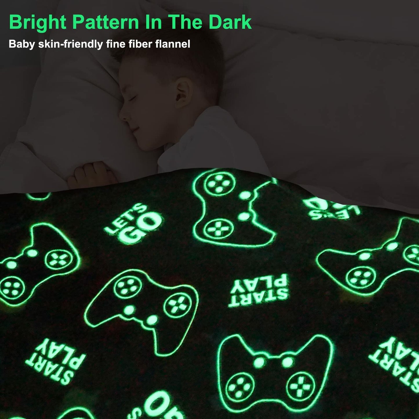 Jekeno Glow in Dark Gaming Blanket 50x60 Grey Luminous Controller Throw