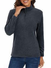 MAGCOMSEN Women's Zip Fleece Pullover Lightweight Stand Collar Black XL