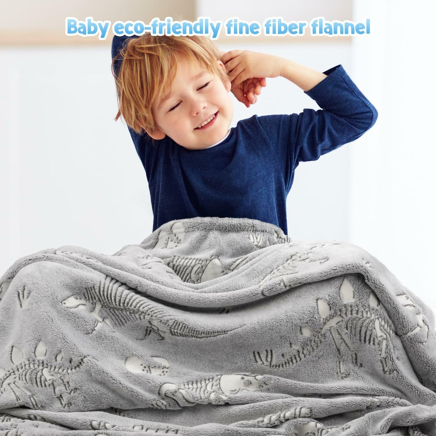 Dinosaur Glow in Dark Blanket Soft Cozy Kids Throw 50x60 Gray