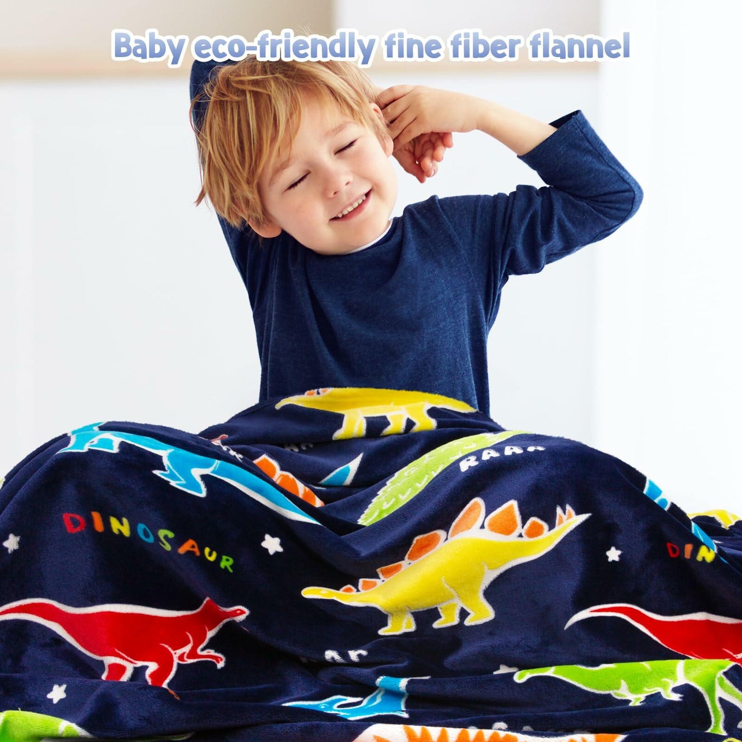 Jekeno Dinosaur Glow in Dark Plush Throw Blanket Navy Blue 50x60in