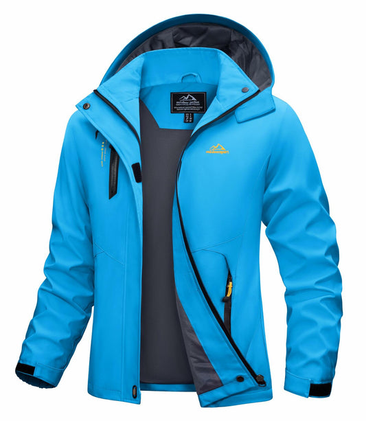 MAGCOMSEN Women's Waterproof Rain Jacket with Hood – Blue, Size L