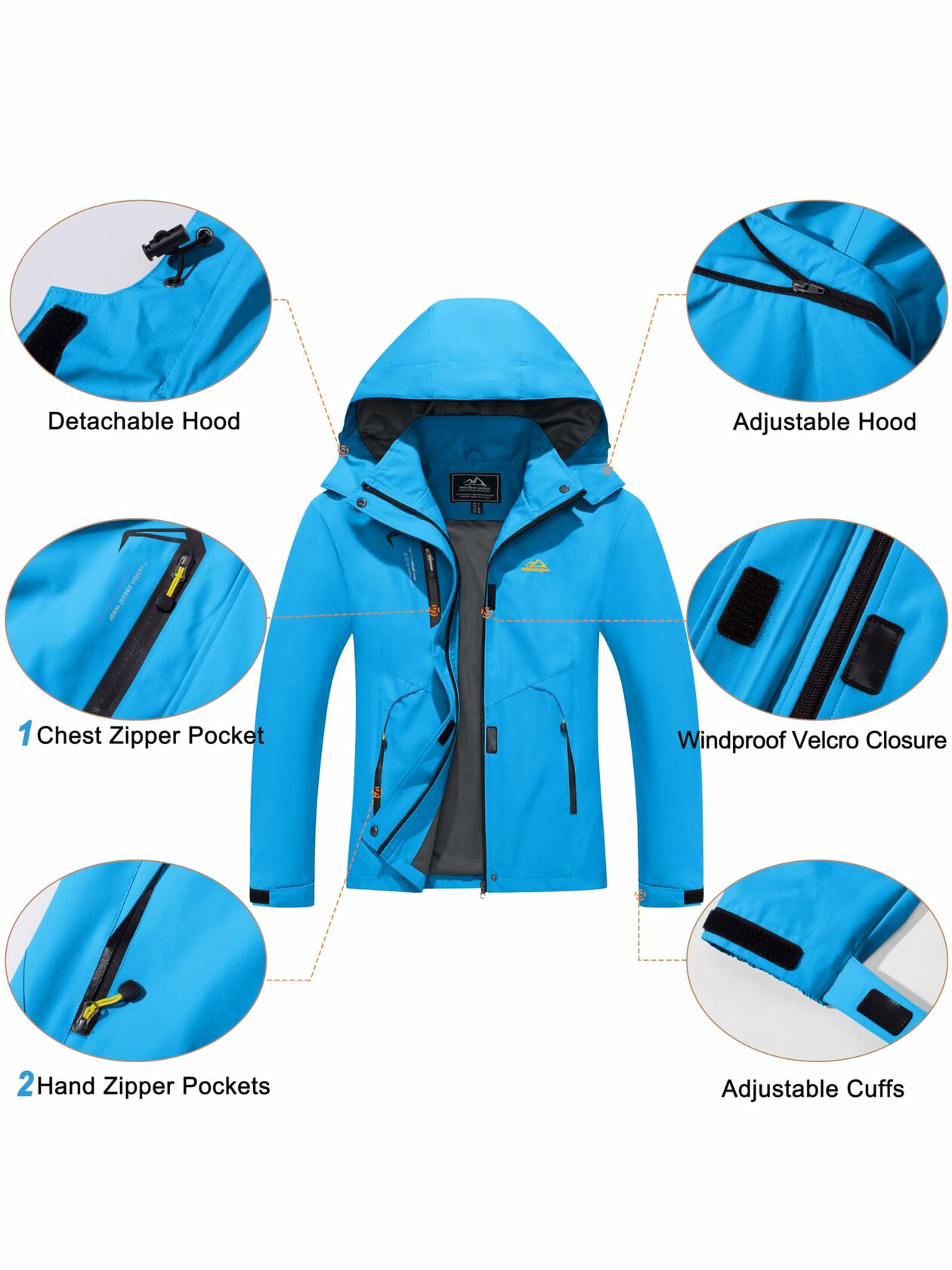 MAGCOMSEN Women's Waterproof Rain Jacket with Hood – Blue, Size L