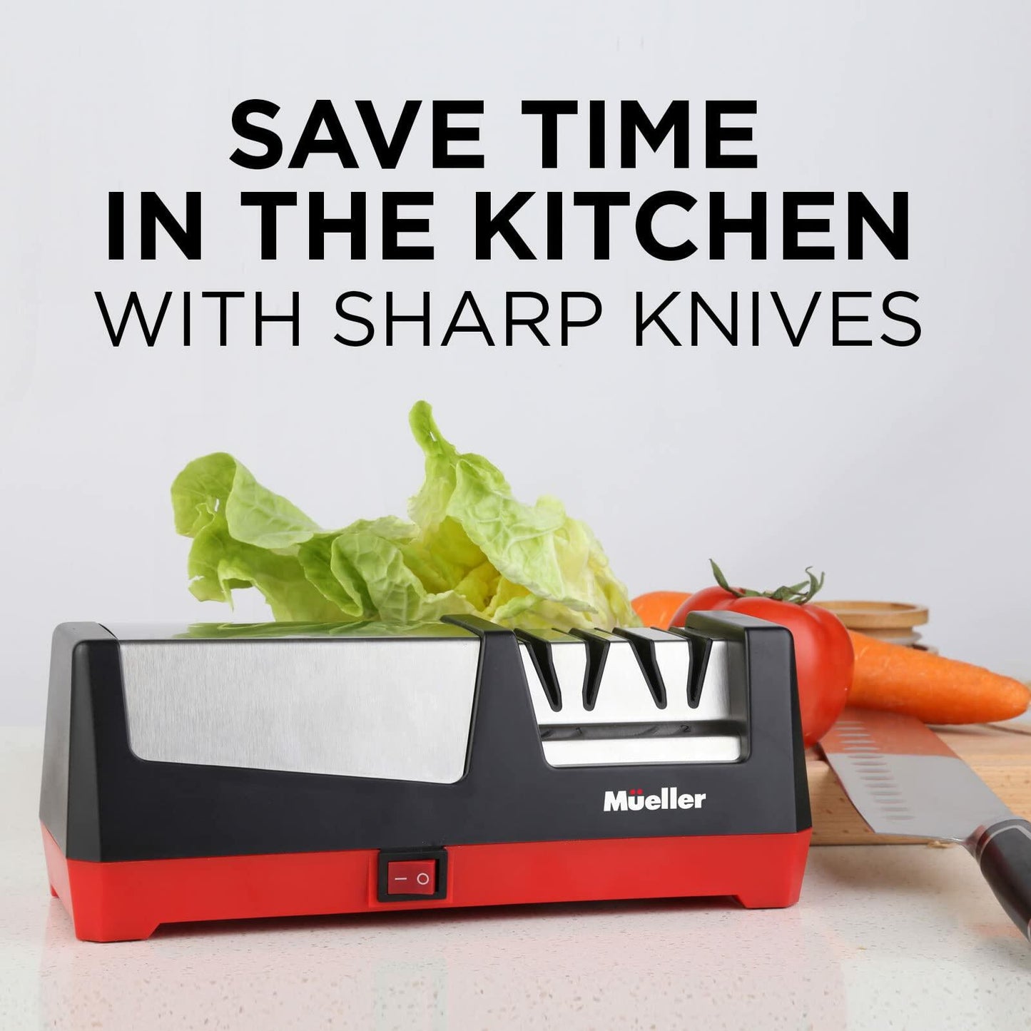 Mueller Electric Knife Sharpener – Diamond Abrasive, 2-Stage, Straight Blades