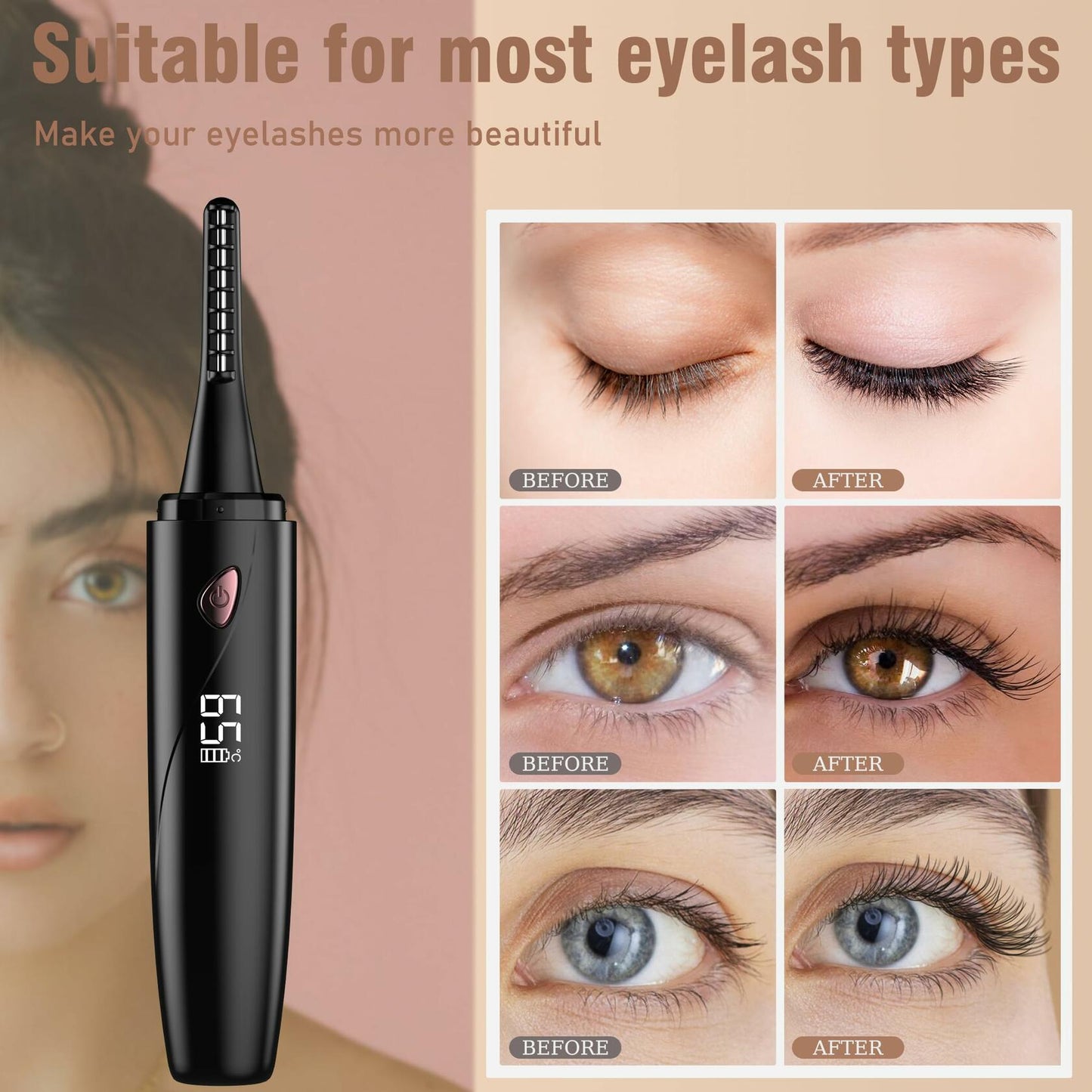 Sawjay Heated Eyelash Curler USB-C Rechargeable 4 Temp Settings Black