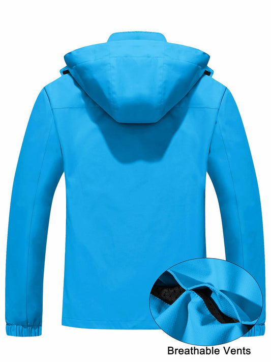 MAGCOMSEN Women's Waterproof Rain Jacket with Hood – Blue, Size L