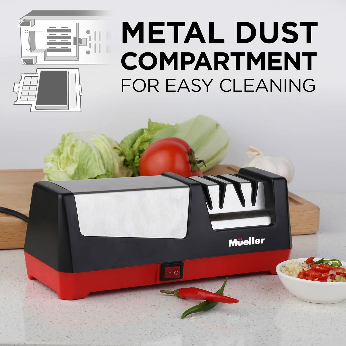Mueller Electric Knife Sharpener – Diamond Abrasive, 2-Stage, Straight Blades