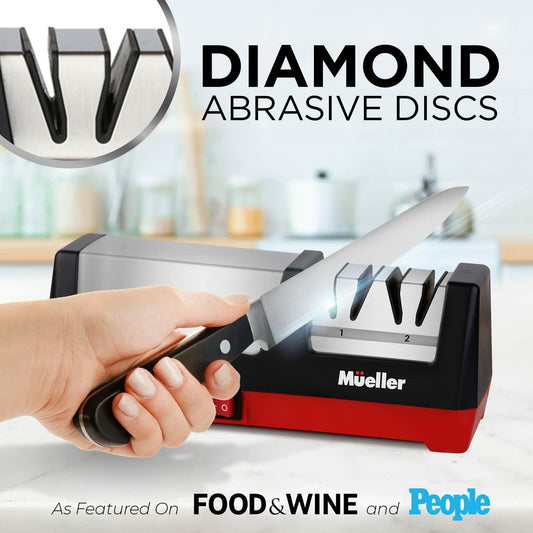 Mueller Electric Knife Sharpener – Diamond Abrasive, 2-Stage, Straight Blades