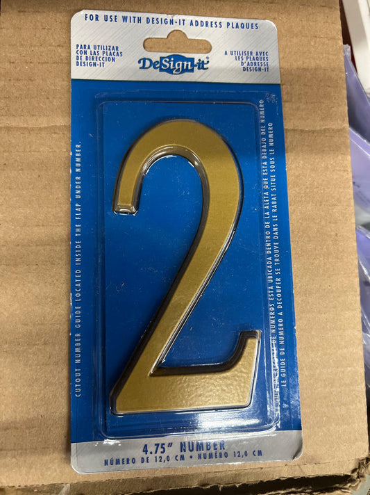 Whitehall Design-It House Number 2 Plaque – 4.75" Gold Finish