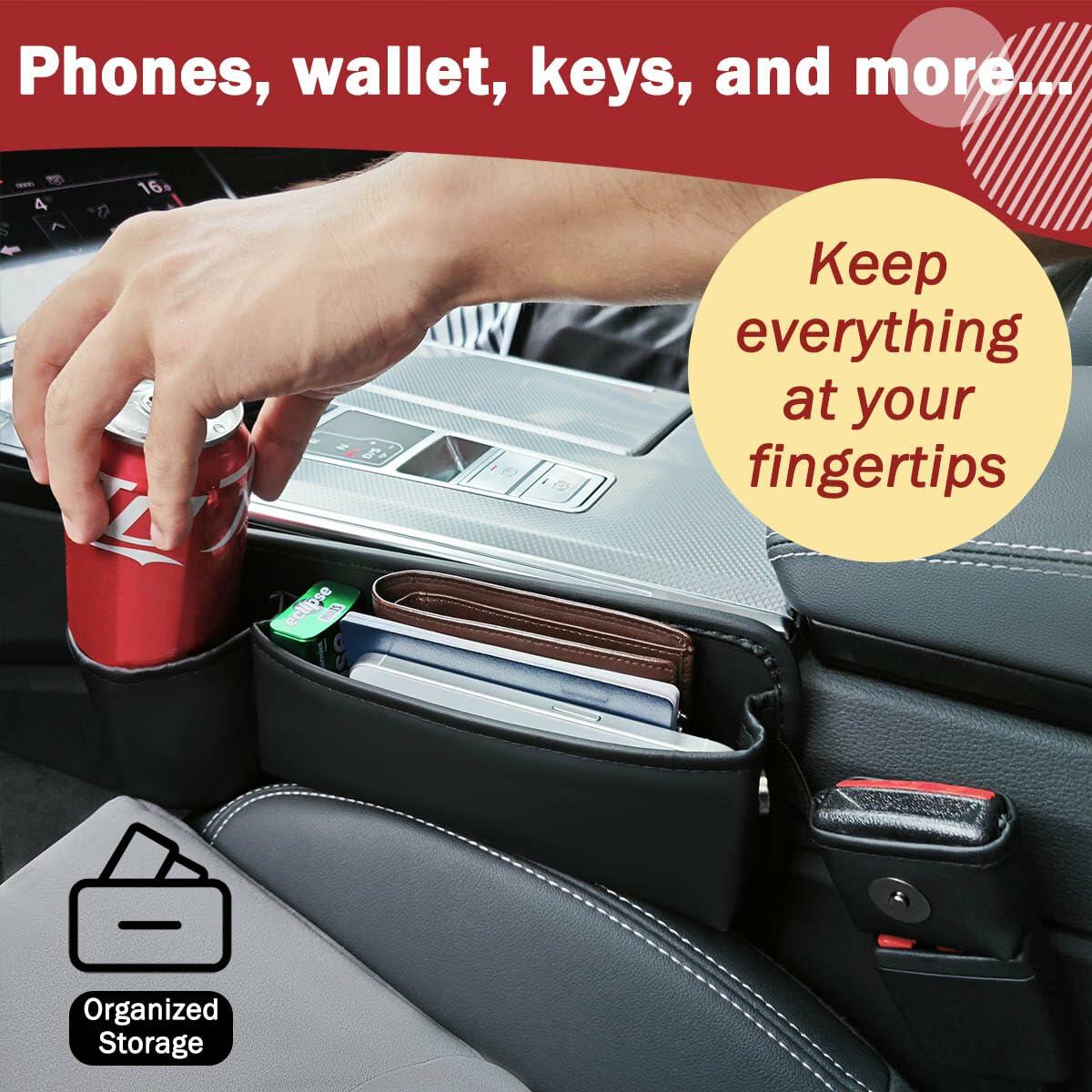 Upgrade Car Side Gap Filler Organizer Black with Cup Holder & Hooks