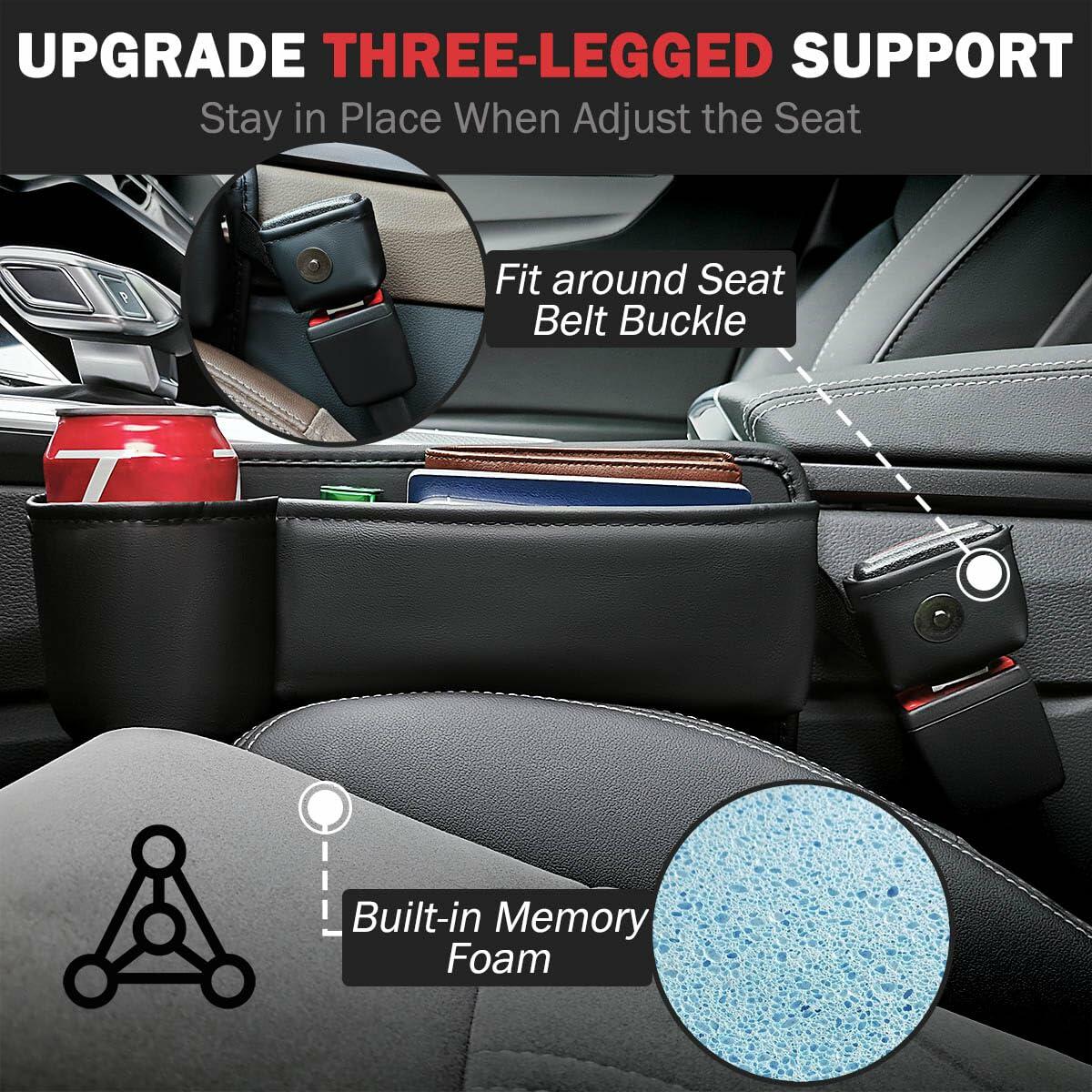 Upgrade Car Side Gap Filler Organizer Black with Cup Holder & Hooks