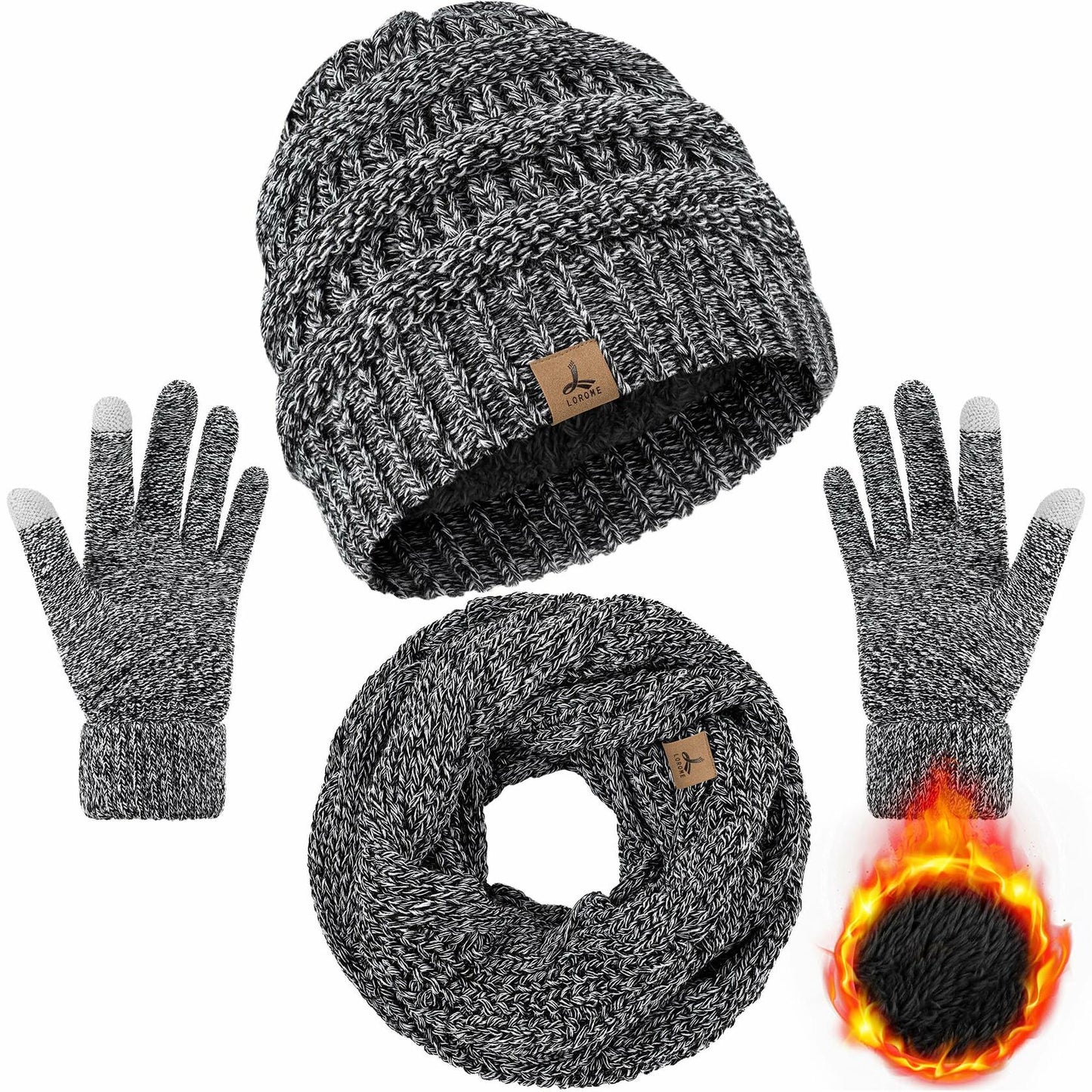 Warm Fleece Hat, Gloves & Scarf Set - Touchscreen Compatible, Unisex 3PCS